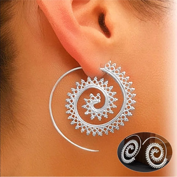 Jewelry - 925 Silver Round Spiral Hoop Dangle Earrings